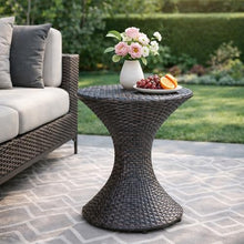 Outdoor Hourglass Side Table, Rattan Wicker End Table for Patio Use