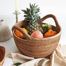 Storage Basket,Picnic Basket Creative Round Wicker with Handle Rattan Fruit and Vegetable Outdoor