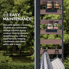 Sunjoy 7 x 9 ft. Grill Gazebo 2-Tier Hardtop Pergola with Ceiling Hooks and Storage Shelves Black