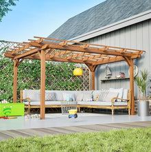 12' x 10' Outdoor Wooden Pergola - Fir Wood Grape Trellis for Garden, Patio & Backyard,Rustic Climbing Plant Support with Stakes Kit (144"x120")