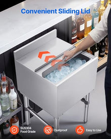 VEVOR Commercial Ice Bin, 49.4 Qt Max Capacity, 18 x 19 x 33 Inch Stainless Steel Ice Chest with Sliding Lid and Bottle Holders, Cooler Cart Cocktail Unit for Bar Restaurant Pub, NSF Certified