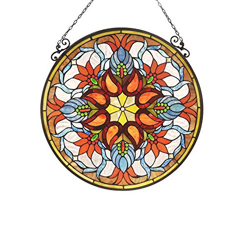 Tiffany Style Flower Design Suncatcher Multi Color Traditional Round Flowers Glass Includes Hardware
