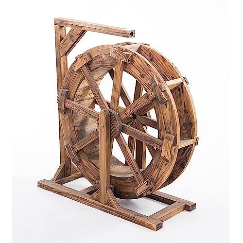Wooden Water Wheel Fountain Garden Decoration Water Feature Waterfall Wheel/Water Pump Wooden Design Fountain Retro Country Outdoor Freestanding Fountain (Size : 80cm(31.5inch))