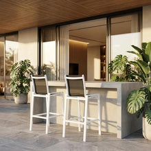 Outdoor Escape Black Fabric Outdoor Patio Barstool Set of 2, Cushioned Seat, 29-Inch Height, 17.5-Inch Wide, 16-Inch Deep, Contemporary Style