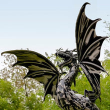 Zaer Ltd. Metal Dragon Rocking Garden Stake, Kinetic Wind Decor, Metallic Black Finish, Moving Wings (Tail to the Side Dayfyre)