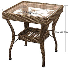 POLGDW Outdoor Rattan Patio Coffee Table with Glass Top Square Side Table for Living Room and Bedroom Black Woven Design 55.5 * 60cm