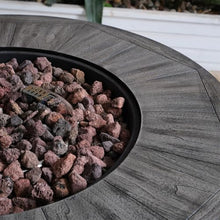 Outdoor Propane Fire Pit Table 50,000 BTU, 36-Inch Square Stonecrest Gas Fire Pit for Patio,Concrete Propane Fire Table with Lava Rocks,Waterproof Cover, Acacia Wood Look,Magnesium Oxide Construction