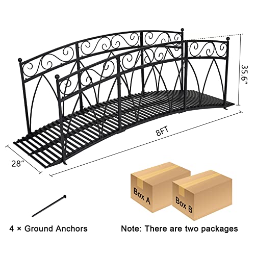 Kinpaw 8FT Extra Large Garden Bridge with High Guardrails Black