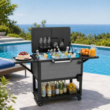 Outdoor Cooler Ice Chest Cart - 104 Qt Patio Rolling Cooler Cart on Wheels, Large Portable Standing Party Beverage Bar Cart with Foldable Shelves & Bottle Opener for Backyard BBQ Deck Camping Gray
