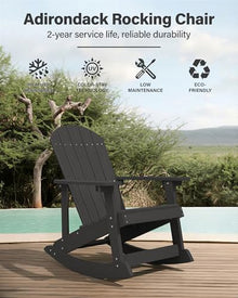 YEFU Adirondack Rocking Chair Set of 2, All-Weather Resistant, Black