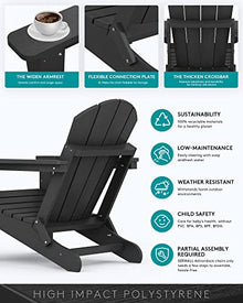 SERWALL Folding Adirondack Chair Set of 4, Fire Pit with Cup Holder -Black