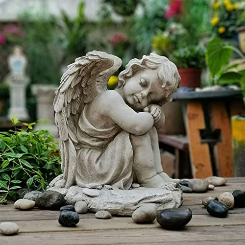 LSHAOBO Little Girl Garden Statue on Angel Sculpture Heart, Memorial Gift, Angel Statue with Wings for Home, Lawn or Garden(Color:B-Left)
