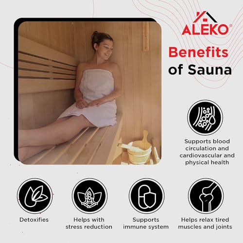 ALEKO Traditional Indoor Sauna Canadian Hemlock Wood 5-6 Person LED Lights Wet Steam Dry Sauna UL Certified 6kW Harvia Sauna Heater SEA5JIU