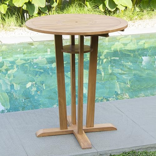 Cambridge Casual Arie Solid Teak Wood Outdoor Bar Dining Table with Removable Lid – Rectangular High Top Patio Table for Balcony, Garden, or Deck – Weather-Resistant Premium Hardwood Furniture