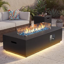 42" Rectangular Outdoor Propane Fire Pit Table with LED for Outside Patio