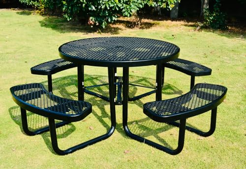 LifeYard Heavy Duty 46" Steel Round Picnic Table, Expanded Metal Outdoor Table (Black)