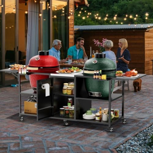 lafengyan Outdoor Grill Cart for Two Large Grills, Heavy-Duty Metal Table with 304 Stainless Steel Top for Backyard Cooking