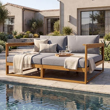 Christopher Knight Home Acacia Wood Outdoor Daybed Patio Sofa, Double Outdoor Lounge Chairs Patio Sofa with Cushions & Armrest, Patio Lounger Outdoor Couch for Backyard Pool Deck, 600 lbs, Grey +Teak