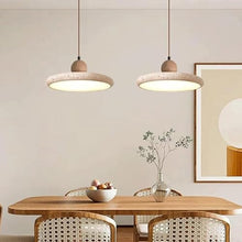 MVNOIRE Natural Stone Round 11.8in Pendant Light Nordic Cream Style Dining Room Hanging LED Source Three Color Dimmable Lamp for Living Bedroom Study