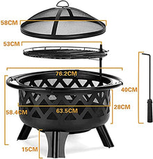BBQ Grill Outdoor Outdoor Fire Pit, Firepit Brazier Garden BBQ Cooking Grill Round Stove Patio Heater Height Adjustable BBQ