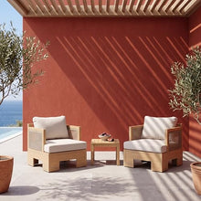 Christopher Knight Home Nolan Patio Acacia Wood Club Chairs Set Of 2, Comfy Lounge Chair Outdoor With Rattan-Woven Armrests, Patio Armchairs with Deap Seat& Soft Cushions, Light Teak+Light Brown+Beige