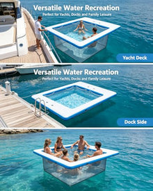4M x 3M Portable Inflatable Yacht Pool, Inflatable Floating Ocean Sea Swimming Pool with Mesh Safety Barrier for Yacht Deck, Dock and Water Recreation