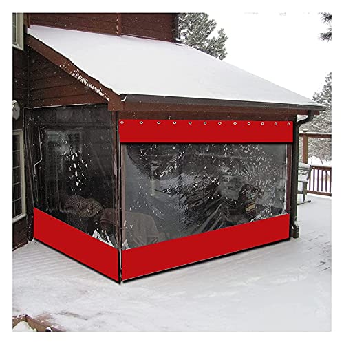 Transparent Sliding Curtain Tear-Resistant Car Wash Partition Curtain Large Waterproof PVC Terrace Pergola/Porch/Outdoor Balcony with Eyelets (Color : Red Size : 4.6x2.5m)