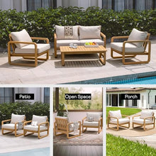 Idzo Ivy Wood Club Chair Set of 2 – Beige Fabric, Outdoor Wooden Armchair Seating with Cushions for Patio, Garden, or Balcony Relaxation