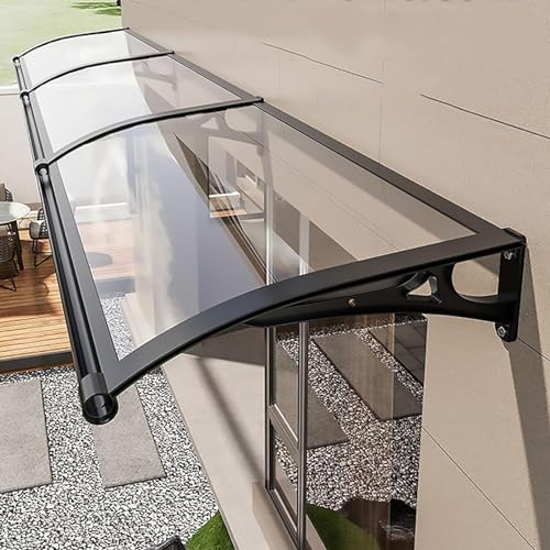 Outdoor Polycarbonate Cover,Window Door Awning Canopy, Patio Awning Canopy Window Door Cover for UV Rain Snow Sunlight Protection, Transparent & Black Bracket,100×350cm/39×137.8in