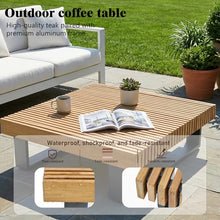 OTSUN Outdoor Coffee Table, Square Patio Dining Table with Teak Wood Slatted Top & Aluminum Frame Low Profile Patio Table for Backyard Poolside Balcony