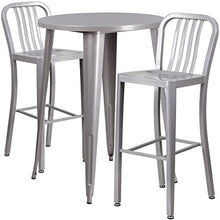 Flash Furniture Commercial Grade 30" Round Silver Metal Indoor-Outdoor Bar Table Set with 2 Vertical Slat Back Stools