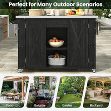 YATON 52" Outdoor Kitchen Island Grill Cart with Stainless Steel Foldable Top, Rolling BBQ Prep Table with Storage Cabinet, Drawer, Spice Racks & Lockable Wheels for Patio Backyard Cooking,Black