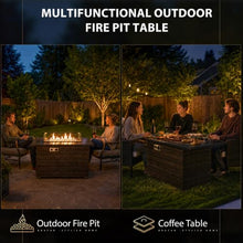 44" Propane Fire Pit Table with Tempered Glass Top, Lid, Brown