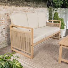 JONATHAN Y Gable 63" Rope 3-Seat Outdoor Patio Sofa, Beige/Light Teak