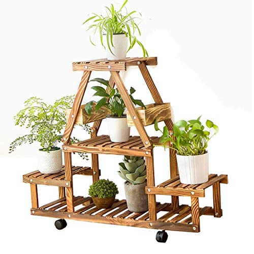 OJKJGYTF Plant Stands,Balcony Living Room Indoor Wheeled Multilayer Flower Stand,Wood Flower Shelf Can Move Flower Standnishings