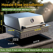 34 Inch Built In Gas Grill, 3 Burner Propane, High Hood for Outdoor Kitchen