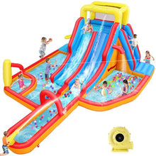 AKEYDIY Water Slide for Kids with Blower, Inflatable Water Park Kids Double Waterslides Backyard Fun Blow Up Water Slide with Splash Pool, Climbing Wall, Basketball Hoop, Water Cannon