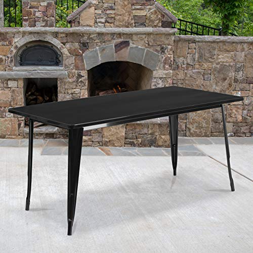 BizChair Commercial Grade 31.5" x 63" Rectangular Black Metal Indoor-Outdoor Table