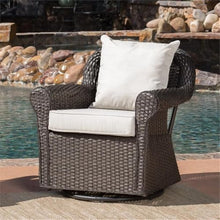 Afuera Living Outdoor Dark Brown Wicker Swivel Rocking Chair Set of 4 with Beige Cushions Brown