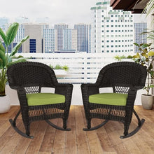 Jeco Rocker Wicker Chair with Green Cushion, Set of 2, Espresso