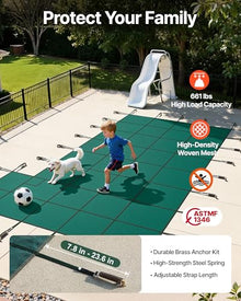 VEVOR Inground Pool Safety Cover, Fits 20 ft x 40 ft Rectangular Winter Pool Cover with Right Step, Triple Stitched, High Strength Mesh PP, Good Rain Permeability, Installation Hardware Included