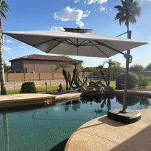 9' x 12' Rectangular Double Top Cantilever Umbrella With Base,Pebble Grey