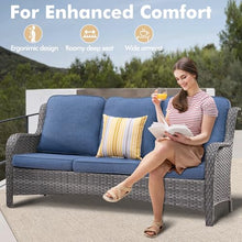 XIZZI 6-Piece Patio Furniture Set with Swivel Rocking Chairs, All Weather Wicker, Grey Rattan Denim Blue