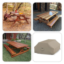 Covers & All Picnic Table Cover, 12 Oz Waterproof UV & Weather Resistant Protector, Outdoor Patio Table Bench Outside Furniture Cover with Air Vents & Drawstrings (98”L x 63”W x 37”H, Beige)