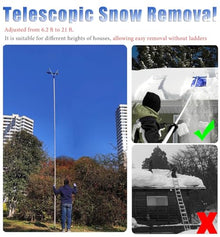 Pitched Roofs Snow Scraper with Wheels & Slide, 75" - 256" Telescopic Winter Snow Removal Tool, House Rooftop Snow Rake Aluminium Pole