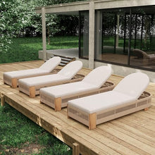 Seeheool Outdoor Chaise Lounge Chair, Acacia Wood Pool Chair with Adjustable Backrest and Cushion, Outdoor Lounge Chair for Beach, Yard, or Poolside (Beige Rope)