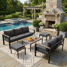 ADRERIC Patio Furniture Set 7 Seats and Coffee Table, 5 Pieces Patio Conversation Set with Thick Cushion, Ottomans, Deluxe Aluminum Modern Outside Sectional for Porch, Balcony, Deck, Yard, Dark Gray
