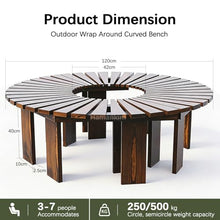 Hamankim Outdoor Tree Bench Wrap Around Solid Wood Seating Weatherproof Durable Curved Garden Furniture Benches, Slatted Seat for Patio Deck Lawn Yard - Brown(Round)