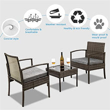 DUYHBAWRS in Stock 3 Piece Patio Furniture Set Wicker Rattan Outdoor Conversation 2 Cushioned Chairs & End Table