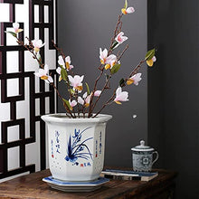 FAFACAI Blue and White Porcelain Flowerpot Chinoiserie Jingdezhen Home Garden Planter Hand Drawn Orchid Pattern Plant Pot with Drainage Hole and Tray for Indoor Outdoor Gardening Plants